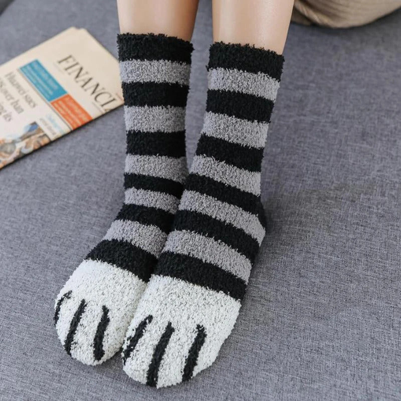 Fashion Womens Cats Paw Stripe 3d Socks Kawaii Fun Thick Girls Cartoon Animal Fingers Sock Hosiery Toe Zebra/Tiger/Cat Foot Sox