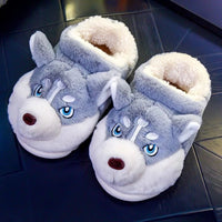 Women Indoor Cotton Slippers Cute Cartoon Dog Winter Warm Shoes Couples Home Floor Slides Anti-slip  Female Male House Footwear