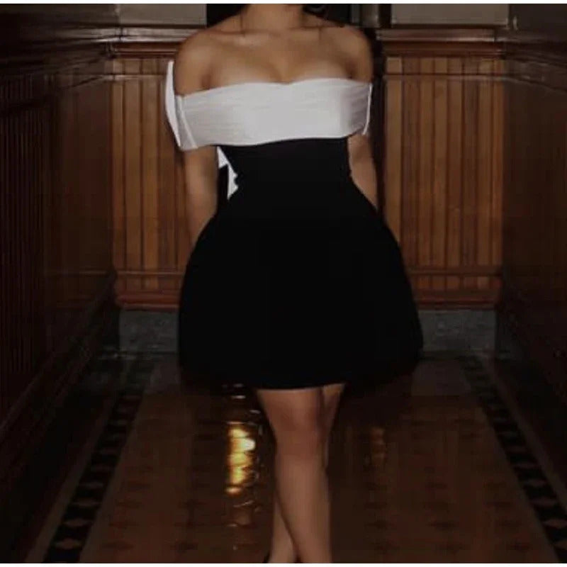 Sexy Backless Big Bow Mini Dress Women Elegant Off Shoulder Sleeveless Party Dresses 2024 Fashion Strapless Christmas Robe Lady