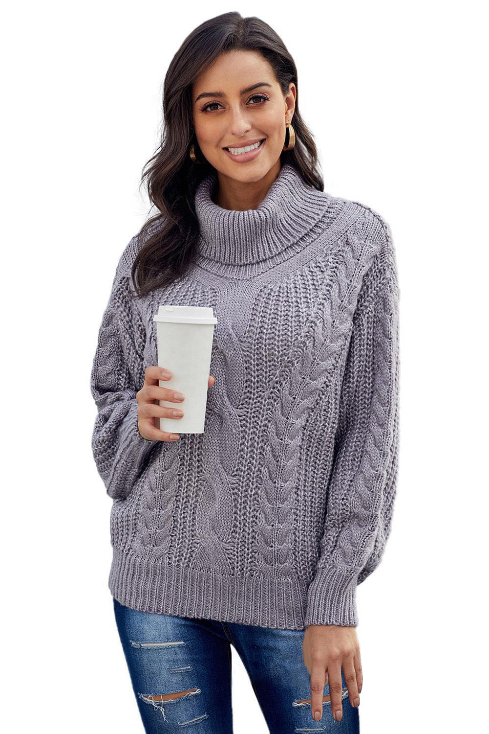 Gray Chunky Turtleneck Sweater