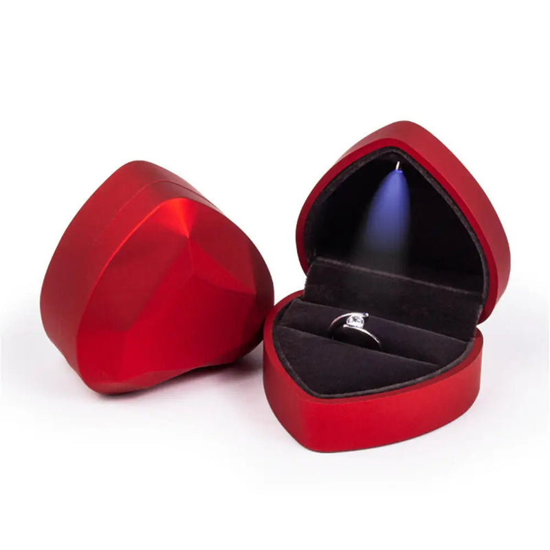 1 Pcs LED Jewelry Ring Box Luxury Velvet Rubber Necklace Pendant Gifts Display With Light For Proposal Engagement Wedding Case