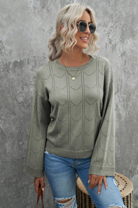 Beige Flare Sleeve Texture Knit Sweater