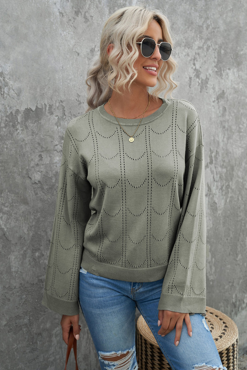 Beige Flare Sleeve Texture Knit Sweater