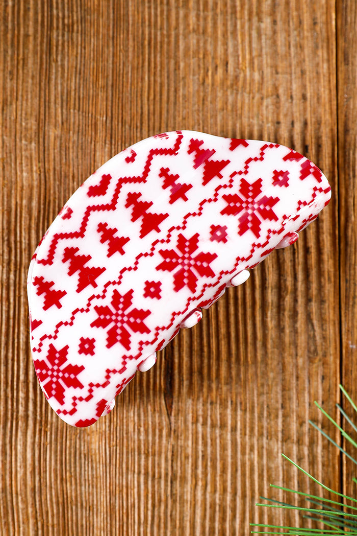 Red Christmas Pattern Print Hair Claw Clip