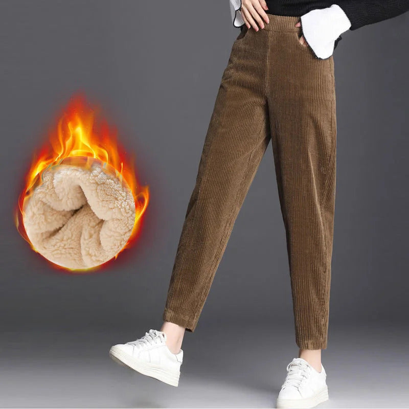 Women Corduroy Warm Pants Thick Plush Casual Pants Autumn Winter Leggings High Waist Harem Pants Trousers