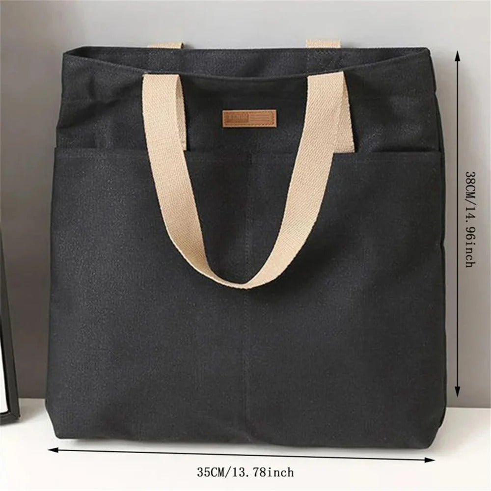 1Pcs Women's Tote Bag Canvas Sewing Thread Large Capacity Advanced Sense Handbag Convenient Practical Female's Commuter Bag