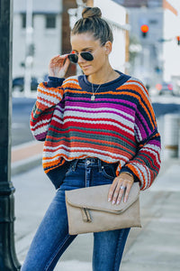 Stripe Boho Fashion Drop Shoulder Baggy Sweater