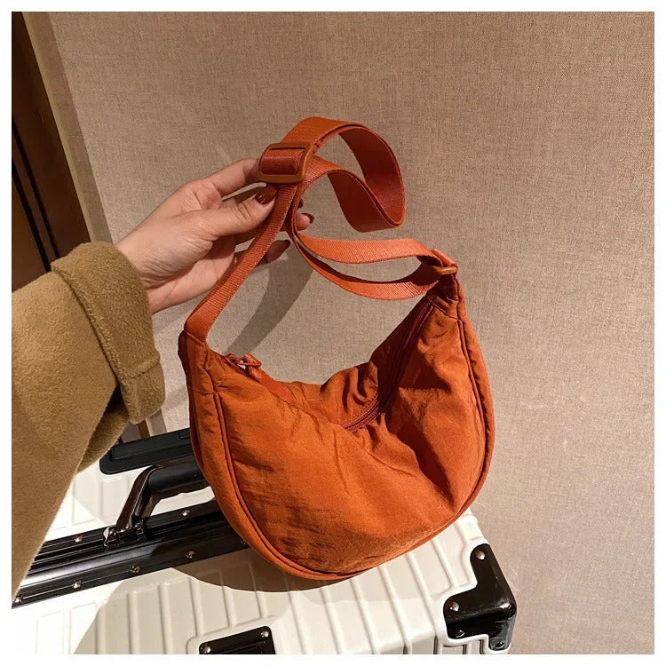 Casual Nylon Hobos Crossbody Bag for Women Shoulder Bag Woman Half Moon Chest Bags Tote Lady Travel Shopper Bag Female Purses