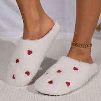 Winter Women's Heart-Shaped Slippers Love Mute Soft Sole Shoes Indoor Comfortable Cute Silent Carpet Light Living Room