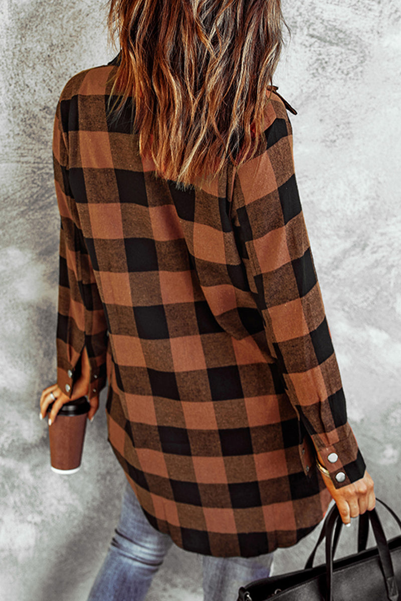 Blue Turn-down Collar Plaid Shirt Jacket