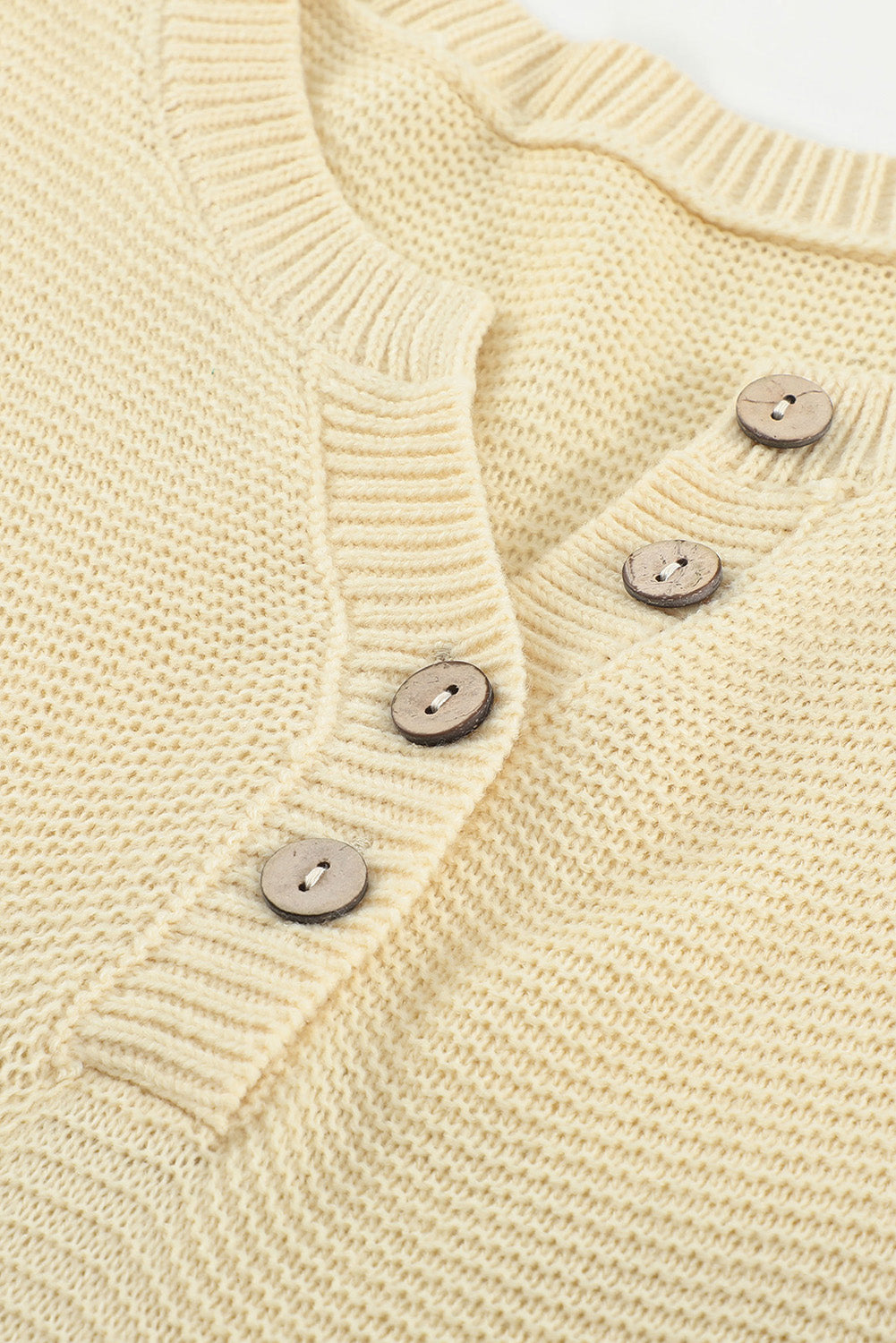 Brown Splicing Buttoned Knitted Long Sleeve Sweater