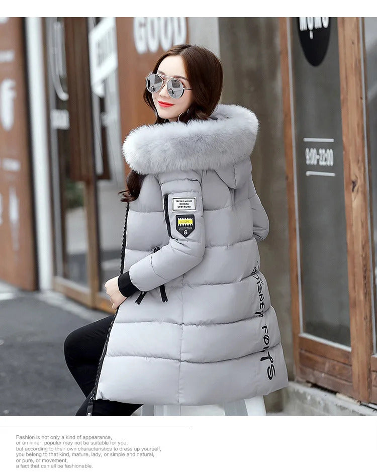 Women's Plus Size cotton jacket long hooded parka with fur collar warm thick jacket casual jacket cotton jacket women's par