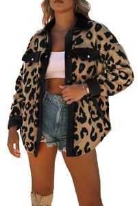 Black Contrast Trimmed Leopard Teddy Shacket