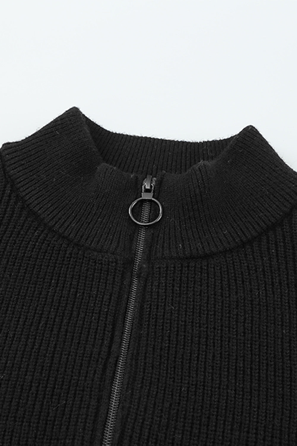 Black Striped Zipper Knit Sweater