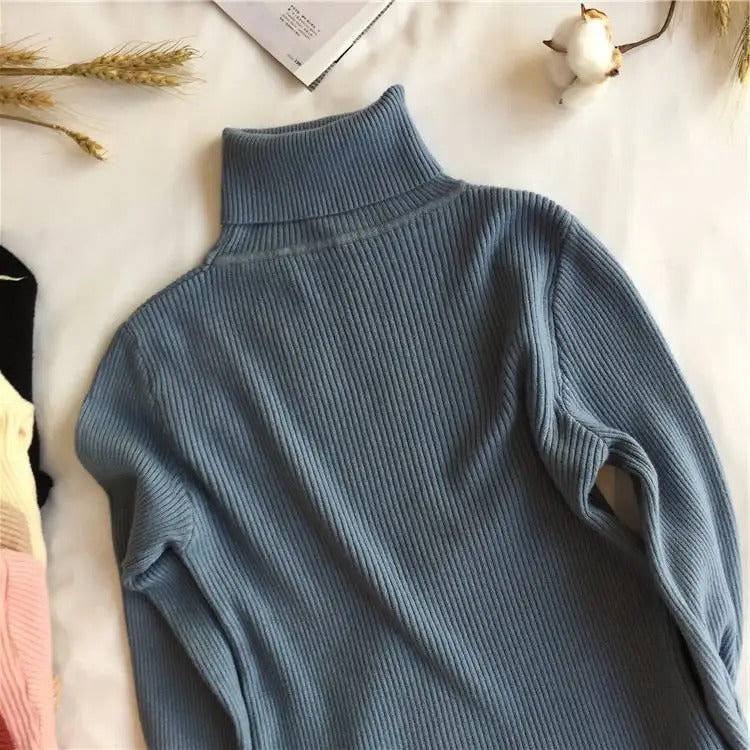 2024 Autumn Winter Thick Sweater Women Knitted Ribbed Pullover Sweater Long Sleeve Turtleneck Slim Jumper Soft Warm Pull Femme