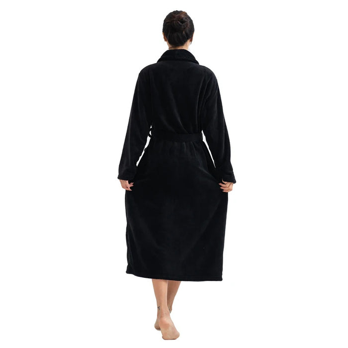 RONGTAI Women's solid color lapel bathrobe autumn and winter models facecloth warm and comfortable long-sleeved robe homewear