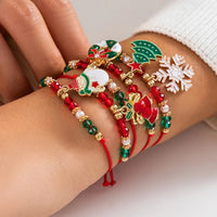 KunJoe 5pcs/set Cute Christmas Series Snowflake Tree Pendant Crystal Bracelet Women CCB Beads Adjustable Thread Rope Bracelet