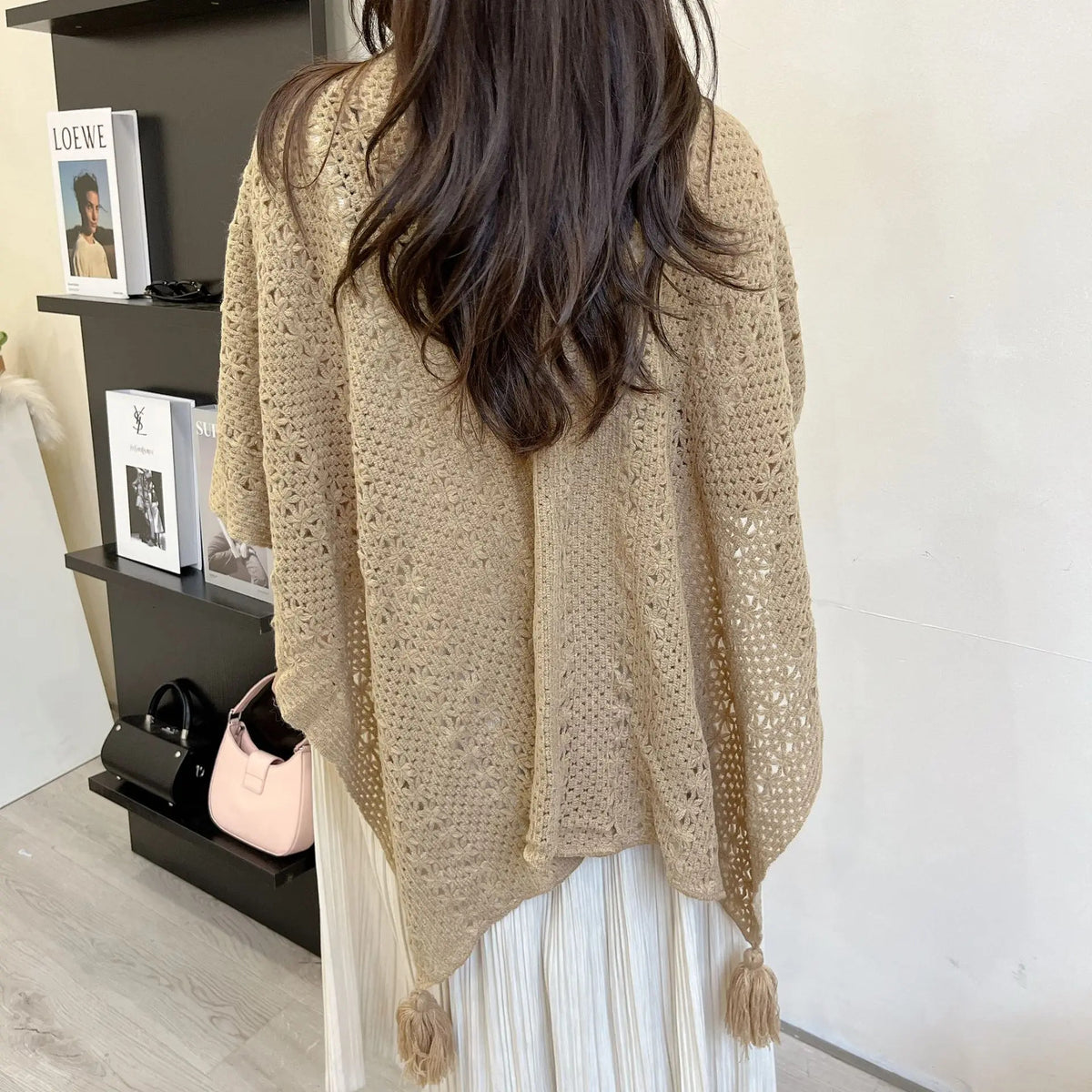 Poncho Cloak Ethnic Style Tourism Holiday Outwear Photography Knitted Tassel Split Shawl for Women Capes Lady Spring Coat