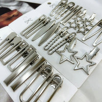 24Pcs/Set Y2K Silver Metal Hairpins for Women Girls Star Hair Clip Multiple Styles Seamless Duckbill Clip Girls Hair Accessoires