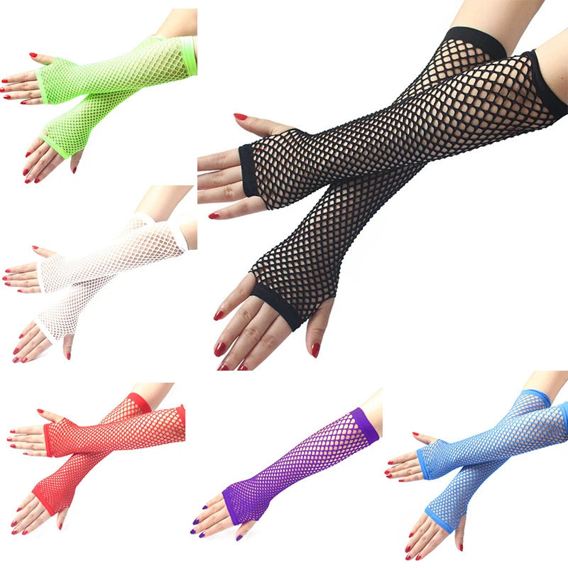 Women Fashion Neon Fishnet Fingerless Long Gloves Leg Arm Cuff Party Wear Fancy Dress for Womens Sexy Beautiful Arm Warmer