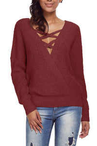 Brown Cross Back Hollow-out Sweater