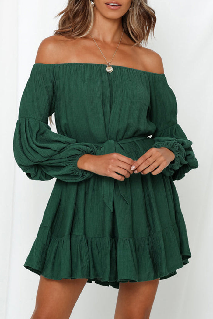 Women's Off-Shoulder Tiered Bubble Sleeve Ruffled Dress