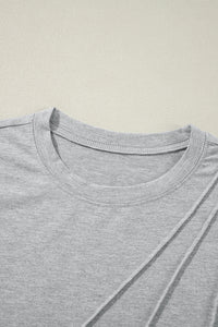 Gray Crew Neck Pleated Tank Top