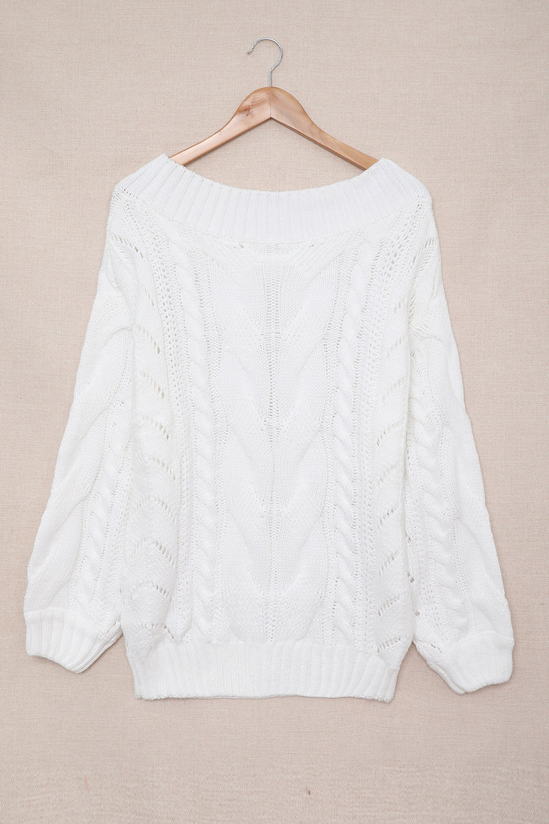 White Chunky Oversized Pullover Sweater