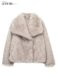 Short Faux Fur Coat Women Lapel Autumn Winter Pockets Thick Cool Overcoat Female Buttons Casual Outerwears Stylish High Street