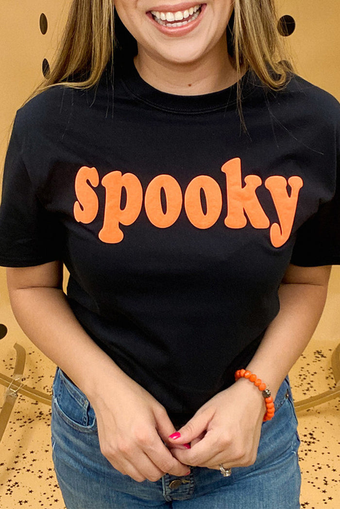 Black Halloween Spooky Crew Neck Casual Graphic Tee