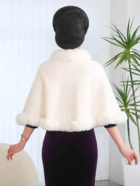 Fashion Elegant Faux Fur Trims Mink Cashmere Fleece Cape Women Cheongsam Wedding Dress Shawl Cloak Short Coat Winter Autumn