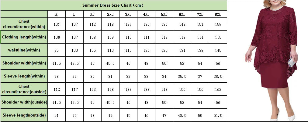 FSMG Plus Size Women Evening Gown Dress, Fashion Solid Color Round Neck High Waist Lace Embroidery Two-Piece Slim Fit Dress Set