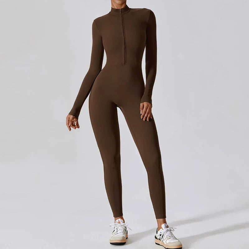 Zipper Sports Jumpsuits Women's Tracksuit One-Piece Fitness Suits Gym Clothing Female Sexy Long Sleeve Workout Overalls