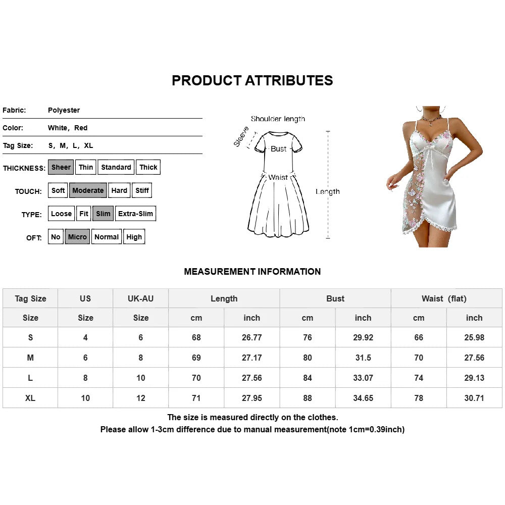 Cross Border Sexy Lingerie Women Suspender Perspective Mesh Lace Embroider Flower Babydoll Nightdress Home Dressing Sex Costumes