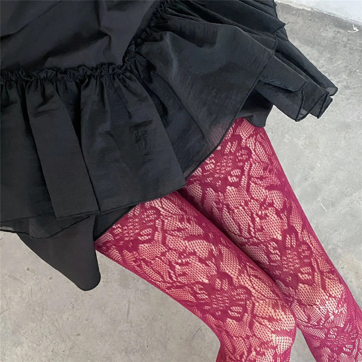 Lolita Sweet Girls Punk Style Floral Tights Colorful Thigh High Stockings Lingerie Women Sexy Hollow Out Mesh Fishnet Pantyhose