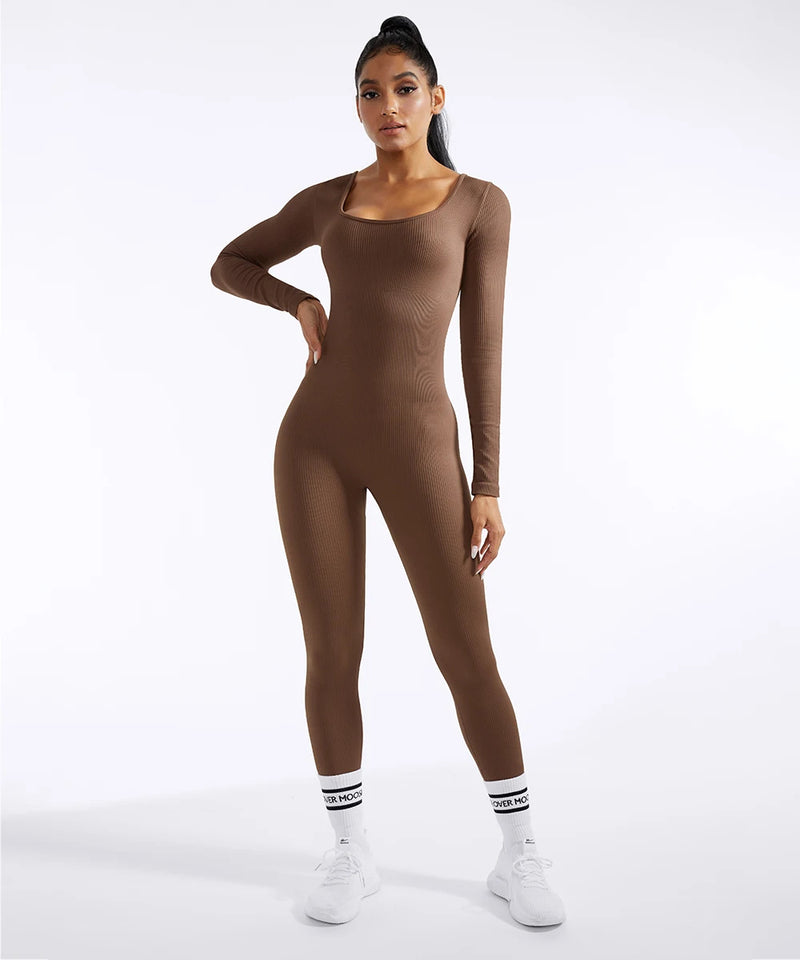 Bodycon Slim Jumpsuit For Women‘s Clothing Zipper Casual Brown Fitness Rompers Autumn 2024 Playsuit Activity Streetwear Overall