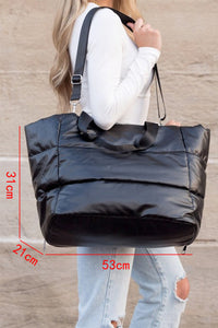 Black Solid Zipper Puffer Large Tote Bag