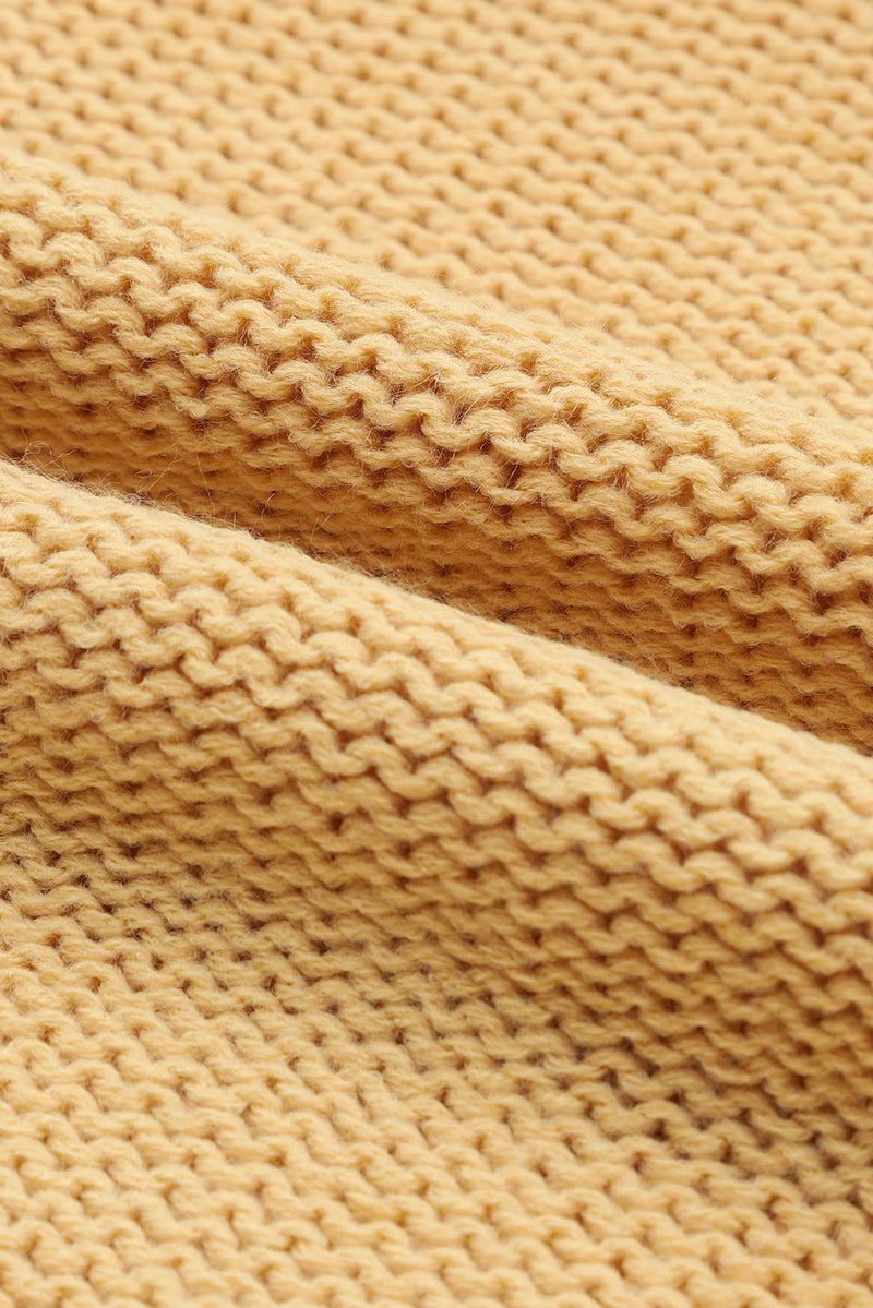 Khaki Hollowed Bubble Sleeve Knit Sweater