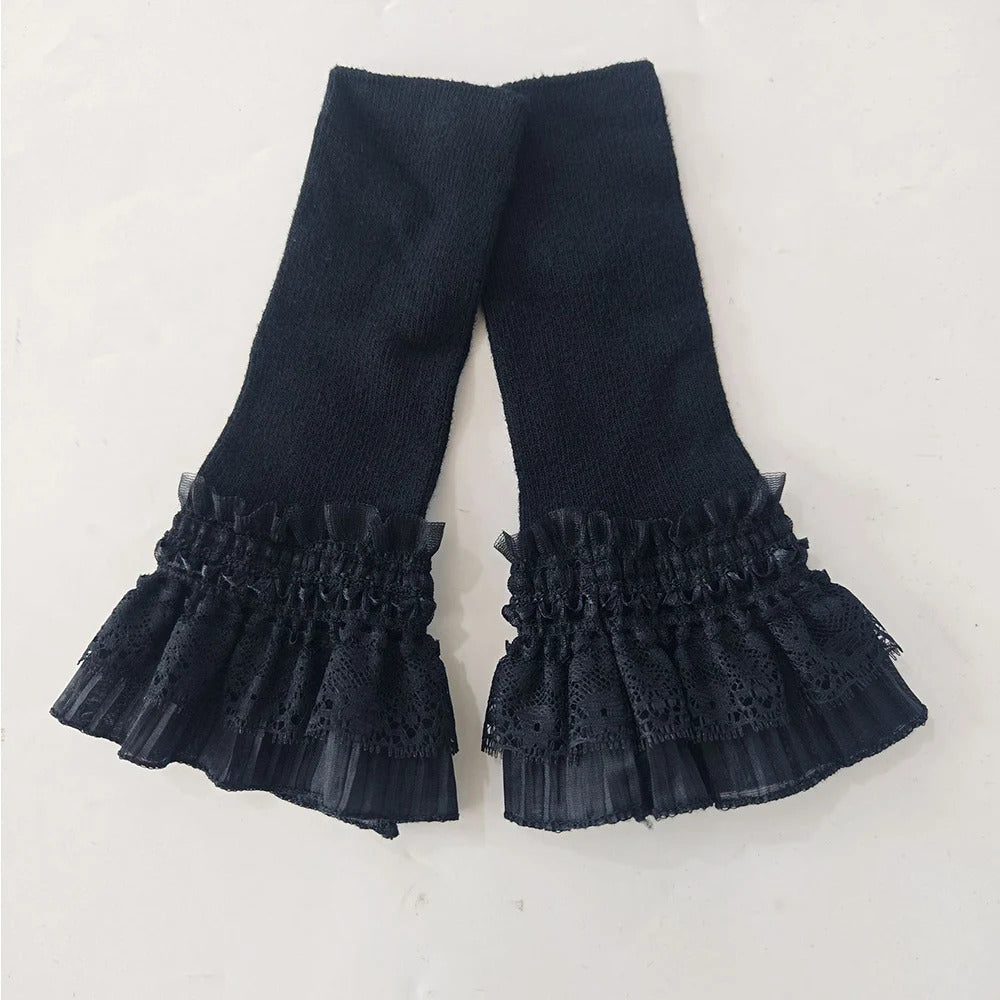 Women Lace Ruffles Cuff Elbow Sleeve Spring Autumn Detachable Fake Sleeve Arm Covers Solid Color Arm Cover Sweater Decorative