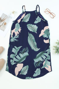 White Palm Tree Leaf Print Ivory Sleeveless Dress