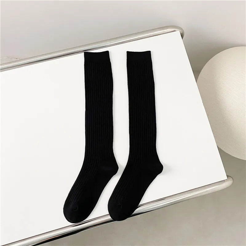 New Women's Stockings Spring Trends Casual Preppy Style Knee High Socks Female High Quality Cotton Solid Color Long Socks Comfy