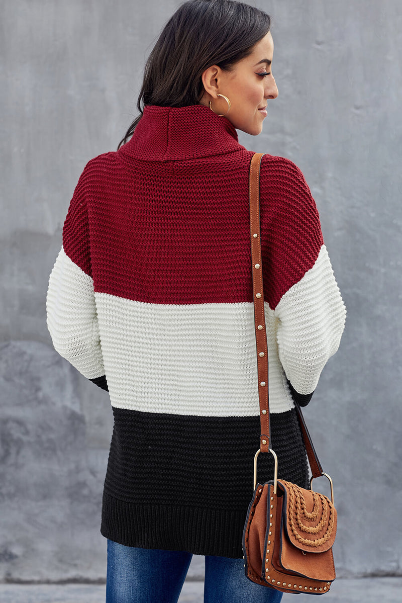 Black Turtleneck Color Block Pullover Sweater