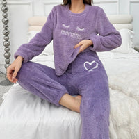 Purple Flannel Women Pajamas Sets Autumn Winter Long Sleeves Long Pants Casual Sleepwears Soft Pijamas Comfy Pyjamas Pjs Cozy Pj