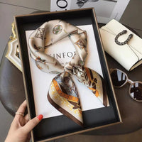 Luxury Fashion Print 70*70cm Silk Square Scarf Women Soft Satin Hairband Neckerchief Tie Female Headband Foulard Bag Ribbon