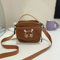 Personalized Teddy Bear Embroidered Diagonal Shoulder Bag, Corduroy Leisure Bag, WOMEN'S Crossbody Bag