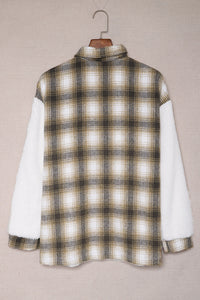 Brown Plaid Patchwork Buttoned Pocket Sherpa Jacket