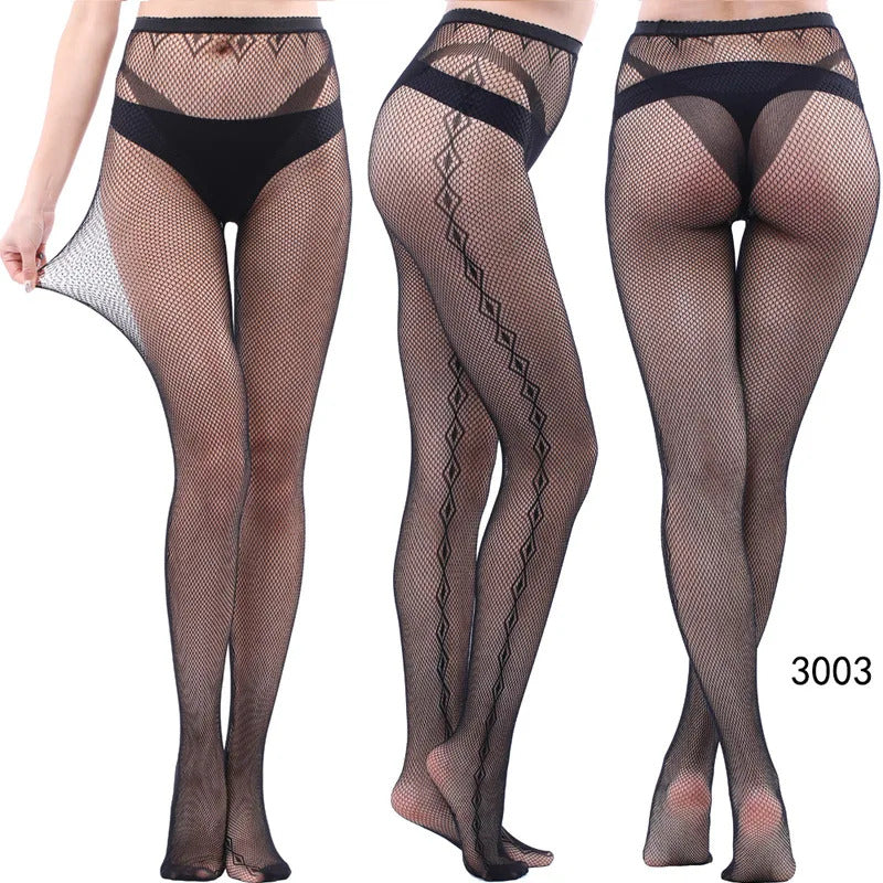 Women Sexy Fishnet Tights Jacquard Weave Seamless Pantyhose Yarns Garter Grid Fish Net Stockings Black Spider Gothic Lace Tights