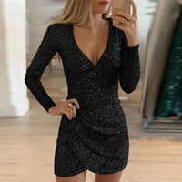 2020 New Autumn Collection V-Neck Mini Dress Sexy Glittering Non-Regular Design High-Fashion European And American Style