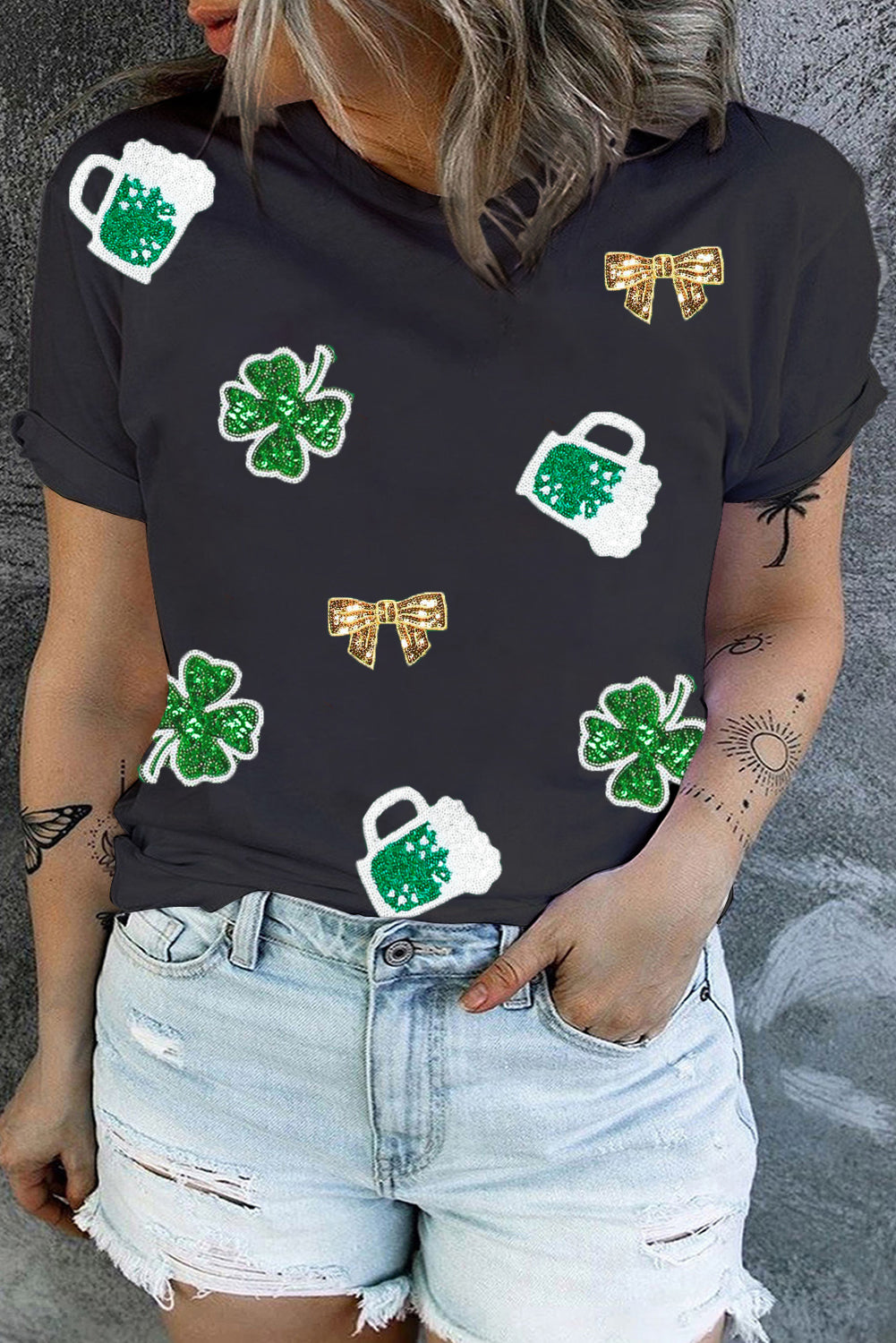 Black Sequin St Patricks Fashion Graphic Plus Size Tee