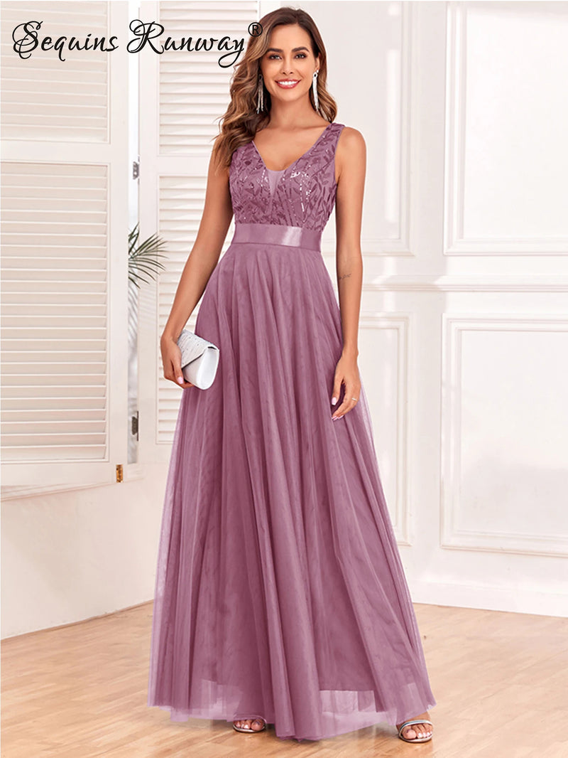 Sexy prom bridesmaid dresses for women elegant mesh birthday evening party dress woman backless maxi sequin summer dress vestido